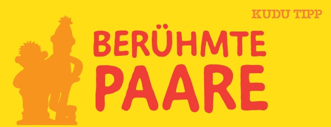 Man sieht den Schattenriss von Ernie und Bert, in der Grafikheadline steht "Berümte Paare".Per Klick landet man bei weiteren Infos